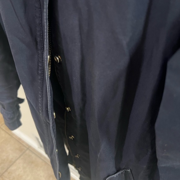 J Crew Trench Coat Navy Belvedere Swing Rain Military Zip Button Jacket Size 0 - Picture 9 of 9